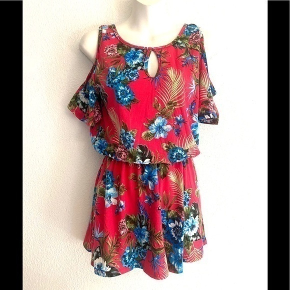 Joe boxer pink floral cold shoulder romper -small
